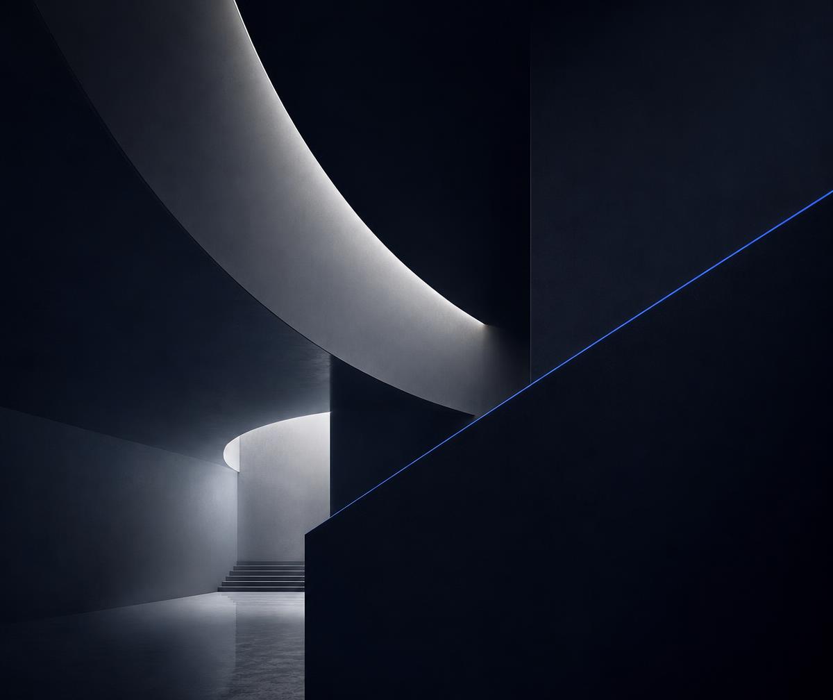 Editorial abstract still life of intersecting glass planes representing clarity and strategic thinking